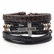 Load image into Gallery viewer, 3 Band Cross Leather Bracelet. A Symbol Of Faith And Strength