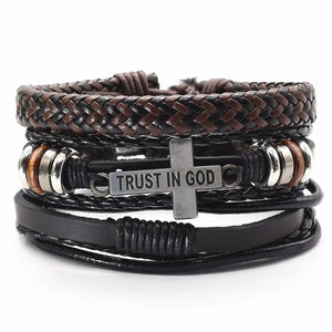 3 Band Cross Leather Bracelet. A Symbol Of Faith And Strength