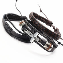 Load image into Gallery viewer, 3 Band Cross Leather Bracelet. A Symbol Of Faith And Strength